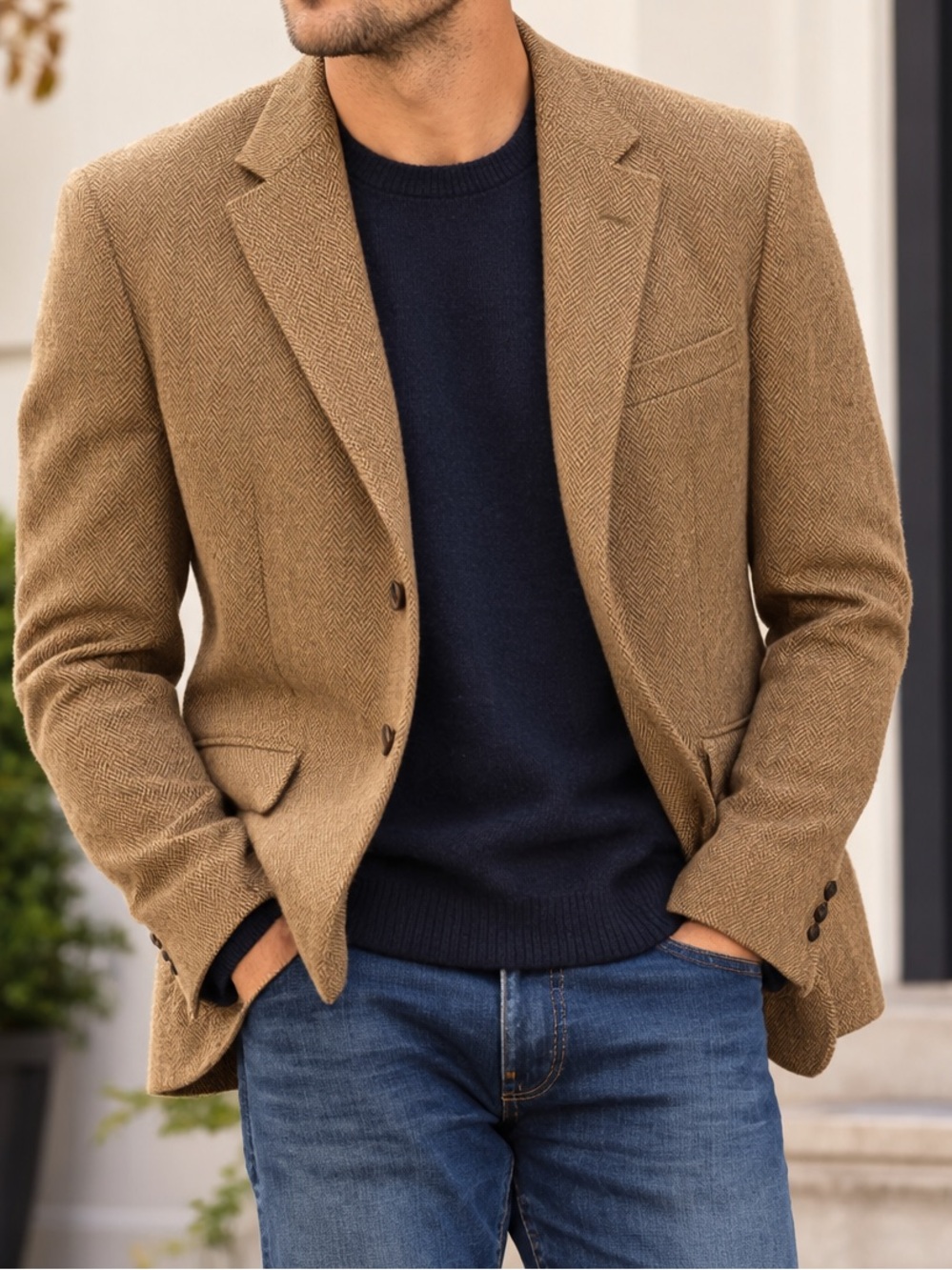 Polo Ralph Lauren Wool/Silk Herringbone Blazer Men’s XL Brown Camel Sport Coat